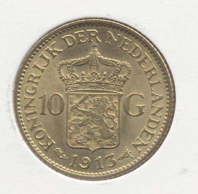 Nederland 10 Gulden 1913 Wilhelmina, Postzegels en Munten, Ophalen of Verzenden, Goud