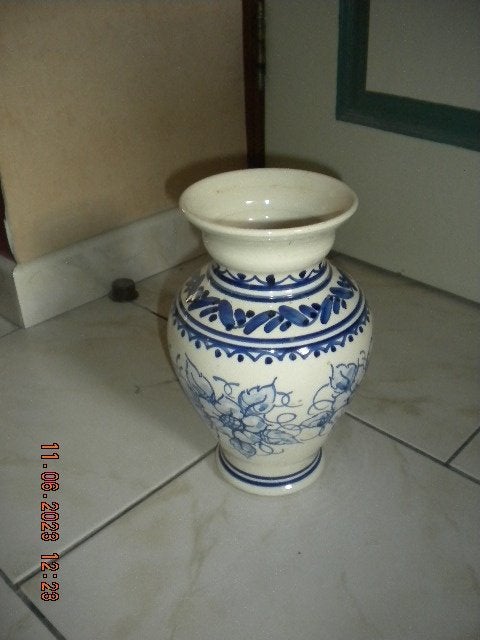 Wit/blauw - / stevige glazen - + doorschijn glazen vaas, Ophalen, Blauw