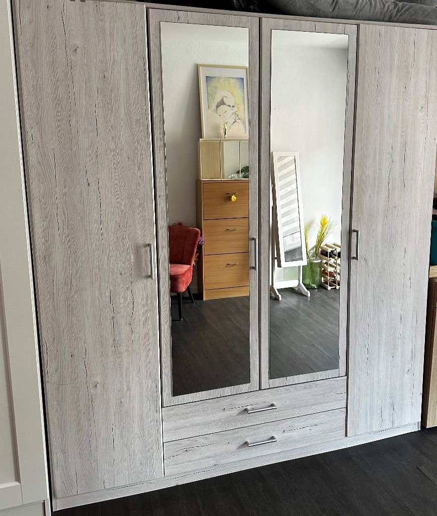 Ruime kledingkast 180 x 200 cm – 4 deuren – 2 spiegels, Ophalen, Gebruikt, 150 tot 200 cm, Eikenhout