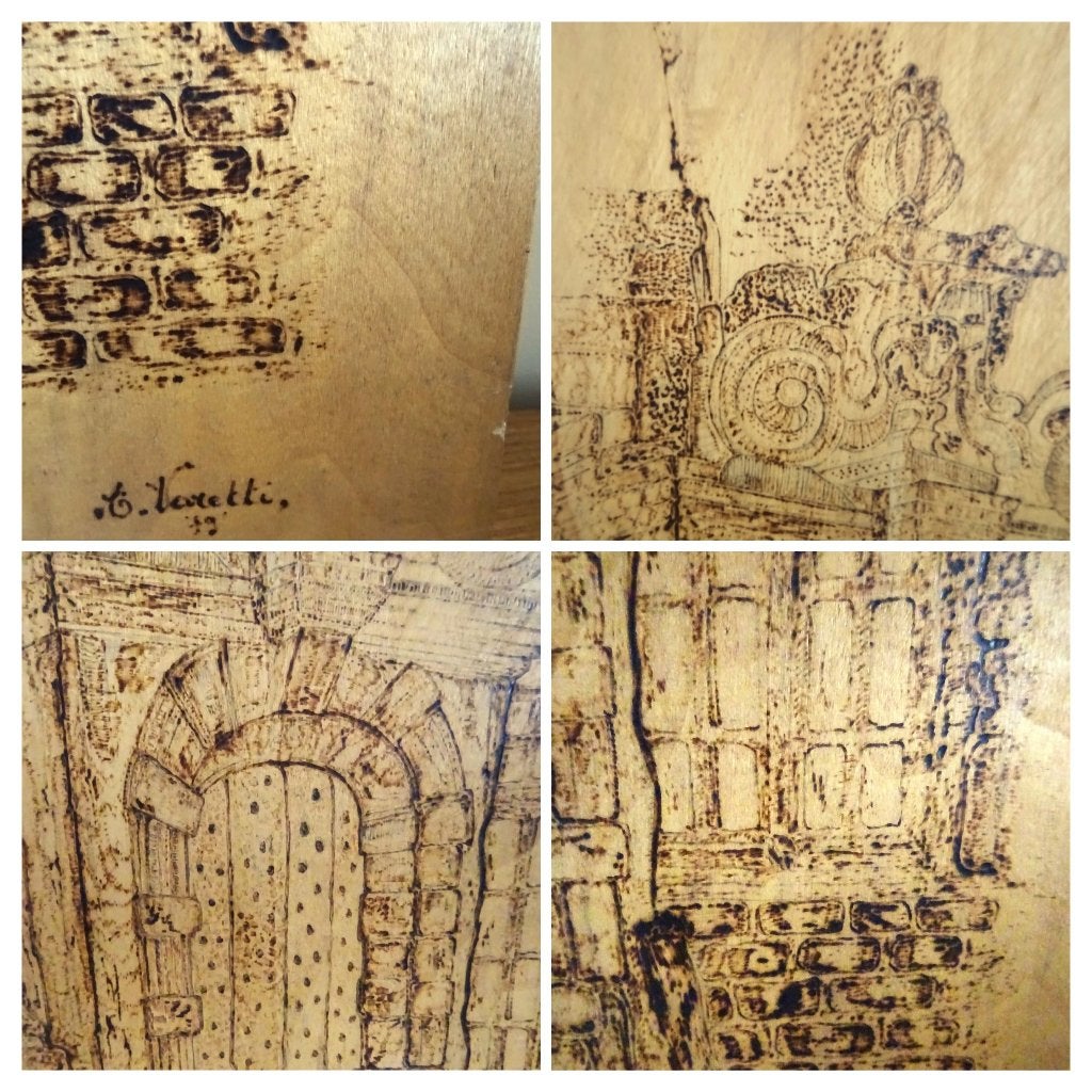 Pyrogravure signée Varetti '79. Rue de Rollebeek, Bruxelles, Antiquités & Art, Art | Dessins & Photographie, Enlèvement ou Envoi