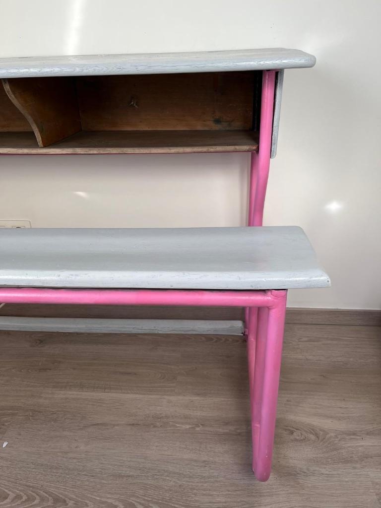 Vintage retro lessenaar/schoolbank, Huis en Inrichting, Ophalen, Gebruikt, Roze, Kinderbureau