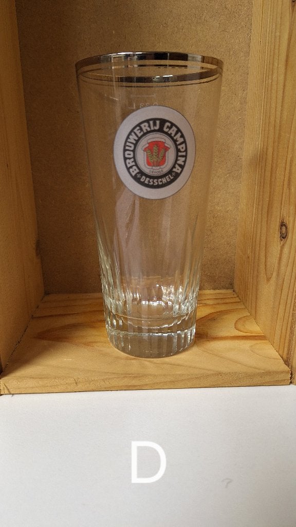 bierglas Campina (nr D) Desschel zilveren rand, Verzamelen, Biermerken, Ophalen, Gebruikt, Glas of Glazen, Overige merken