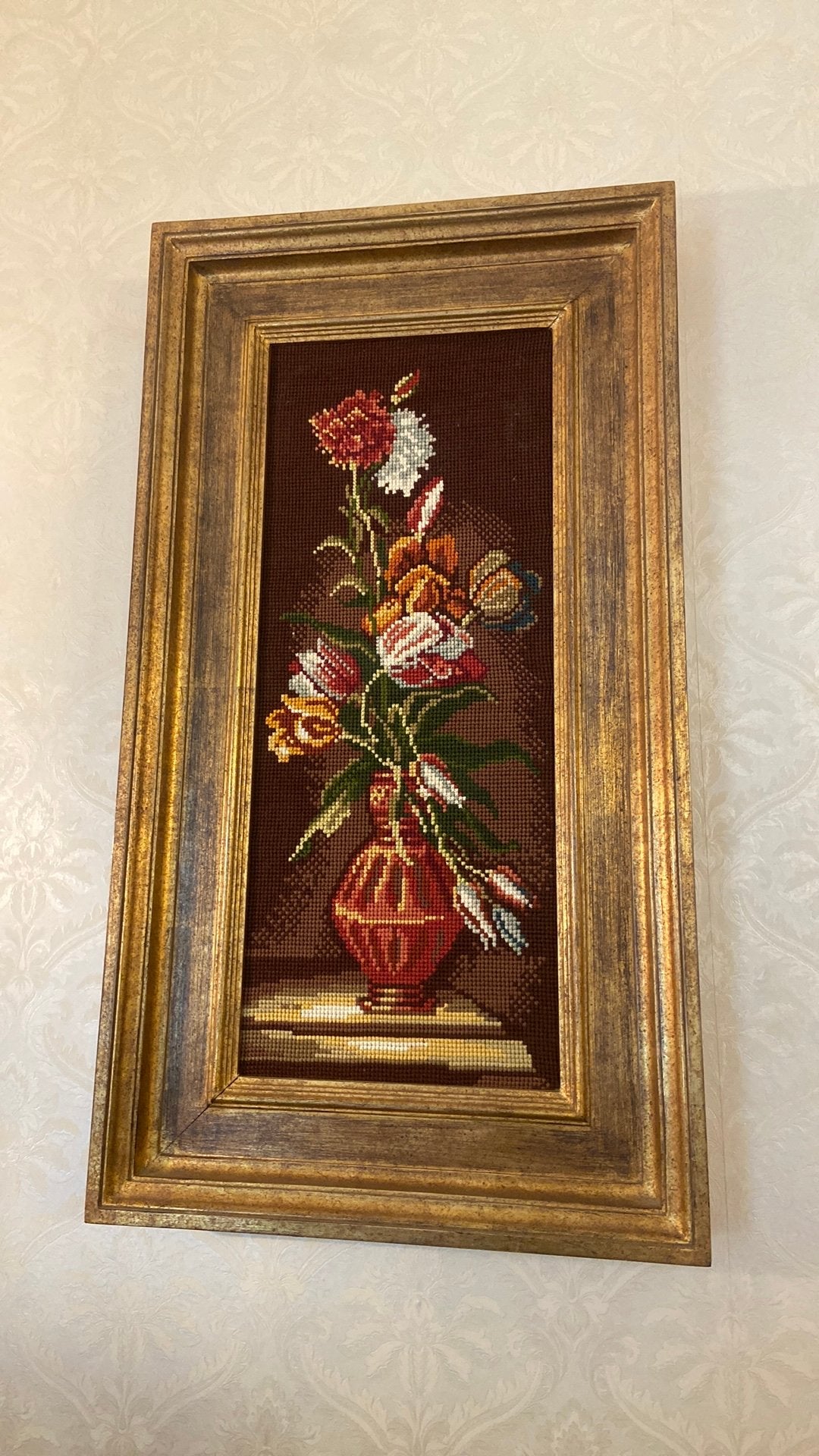 Bloem portret handgenaaid jaren aan naaiwerk, Antiek en Kunst, Ophalen
