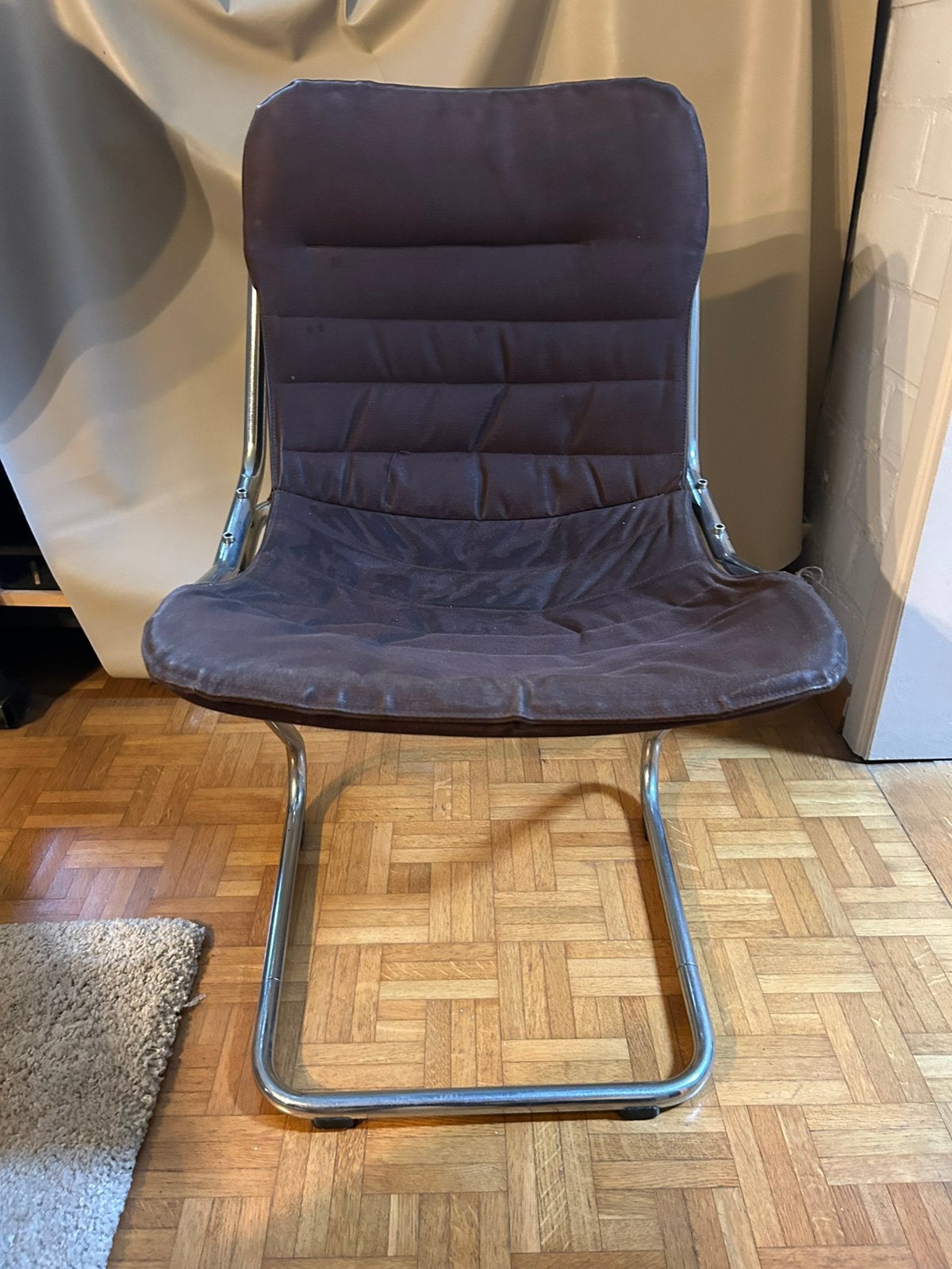 Vintage chromen buisframe fauteuil jaren ‘70, Ophalen, Gebruikt, Bruin, Vintage