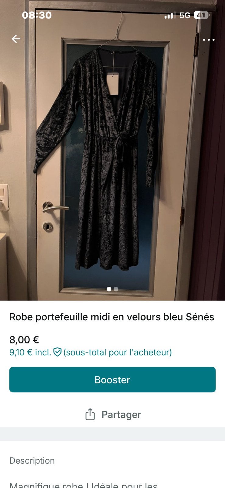 Robe portefeuille midi en velours bleu, Kleding | Dames, Jumpsuits, Ophalen of Verzenden, Nieuw, Blauw
