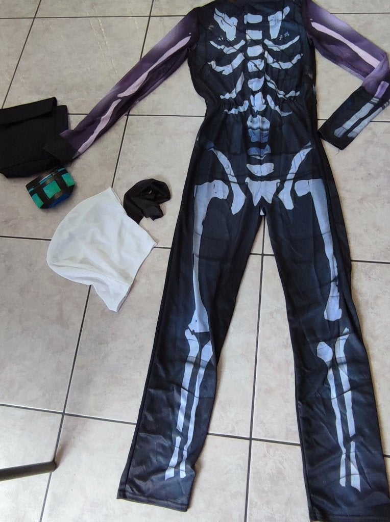 Fortnite kostuum Skull Trooper maat S, Ophalen of Verzenden, Zo goed als nieuw, 170 of groter, Jongen of Meisje