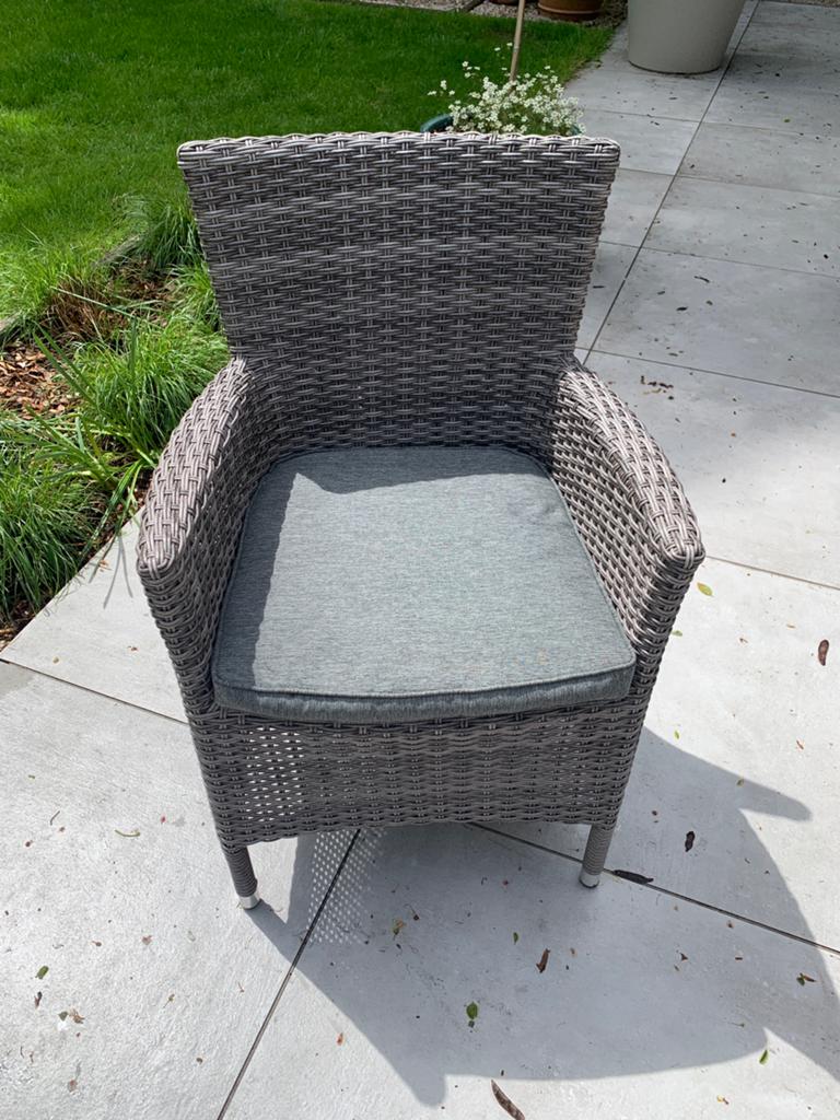 Terrasstoelen in rotanlook met bijhorende kussens, Ophalen, Gebruikt, Kunststof