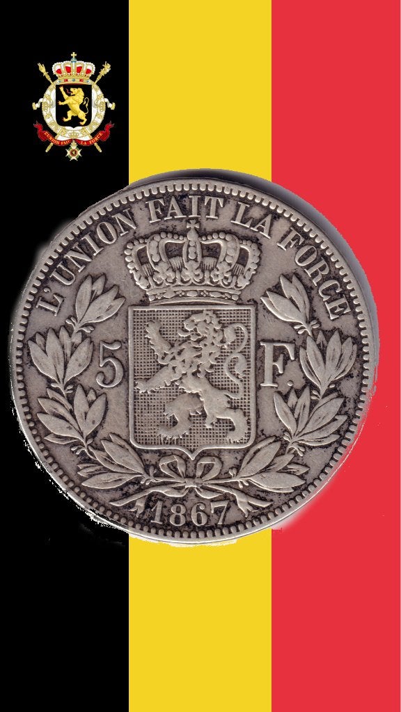VARIANTE : 5 francs 1867 point (grand 7) - Léopold II, Timbres & Monnaies, Monnaies | Belgique, Monnaie en vrac, Argent, Argent