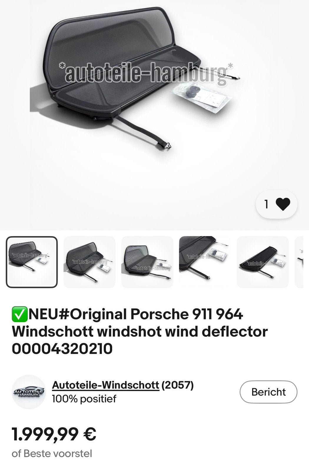 Origineel Porsche 911 964 993 windscherm winddeflector, Auto-onderdelen, Ophalen, Porsche