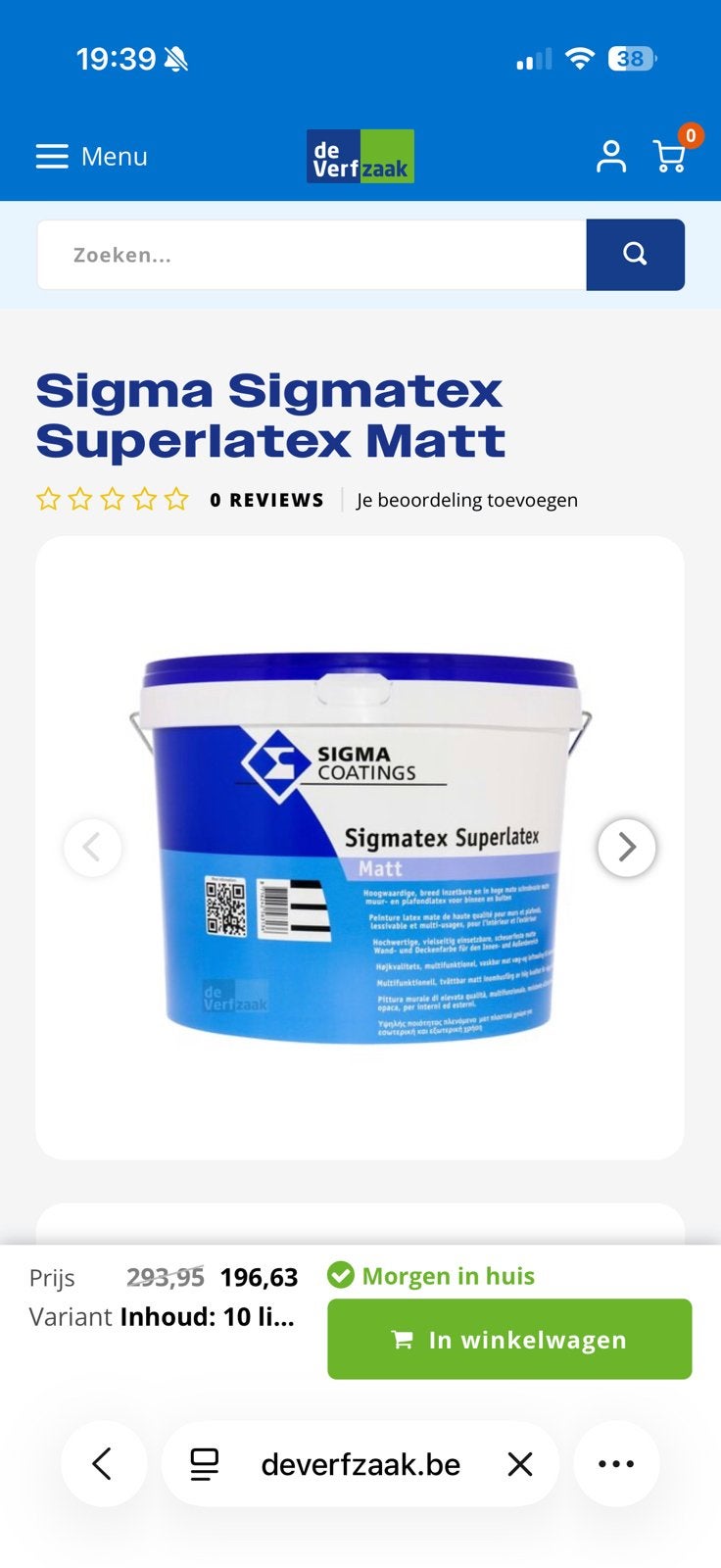 SIGMA VERF SIGMATEX SUPERLATEX RAL9010, Ophalen, Wit, Nieuw, Verf
