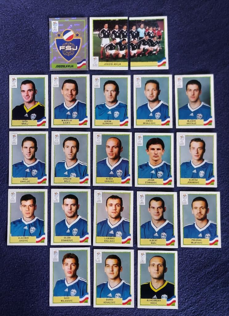 21 versch. Panini stickers voetbal ' Euro 2000 - Joegoslavië, Ophalen of Verzenden, Nieuw, Meerdere stickers