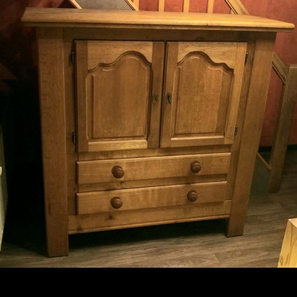 armoire buffet haute chêne massif, Avec tiroir(s), 100 à 150 cm, Enlèvement, Chêne