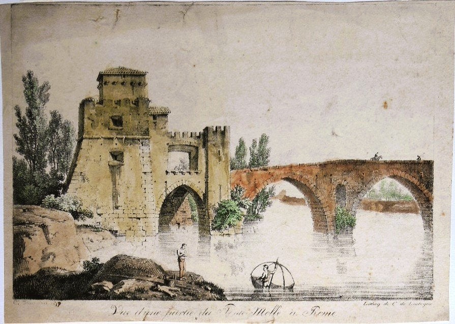 Charles Philibert de Lasteyrie litho "Vue Ponte à Rome" 1817, Antiek en Kunst, Kunst | Litho's en Zeefdrukken, Origineel, Ophalen
