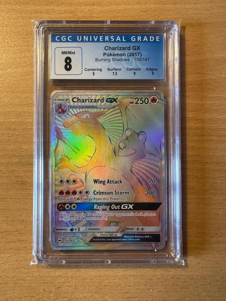 Charizard Gx Secret Rare - Burning Shadows CGC 8, Ophalen of Verzenden, Nieuw, Losse kaart