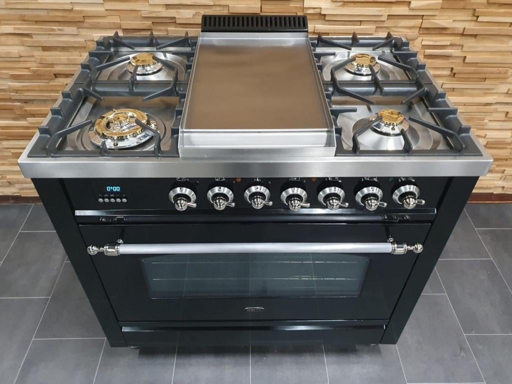 🔥Luxe Boretti Fornuis 90cm hoogglans zwart + rvs frytop, Elektronische apparatuur, Fornuizen, Ophalen, 60 cm of meer, Zo goed als nieuw