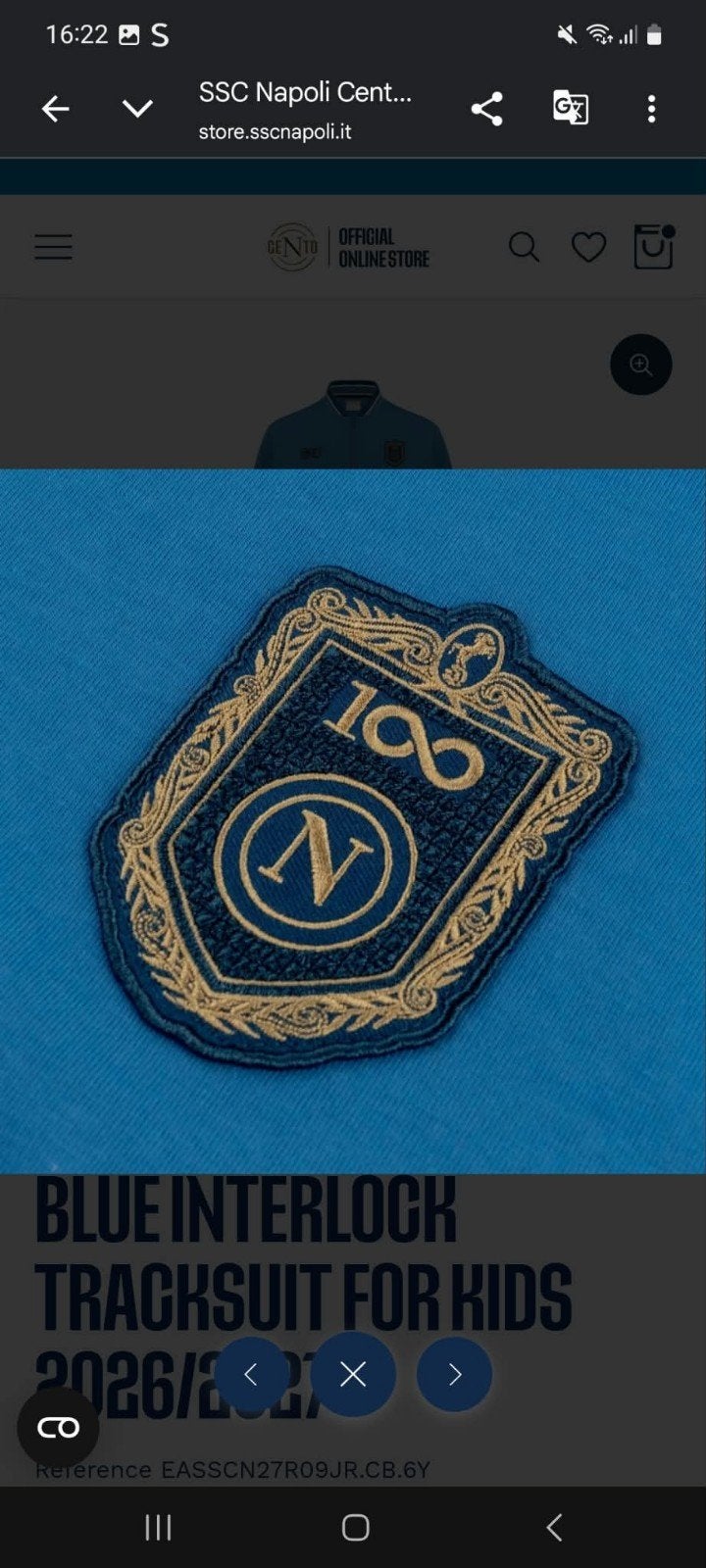 À VENDRE – TRAINING OFFICIEL 100 ANS DU SSC NAPOLI, Kinderen en Baby's, Ophalen of Verzenden, Nieuw, Emporio Armani, Jongen of Meisje