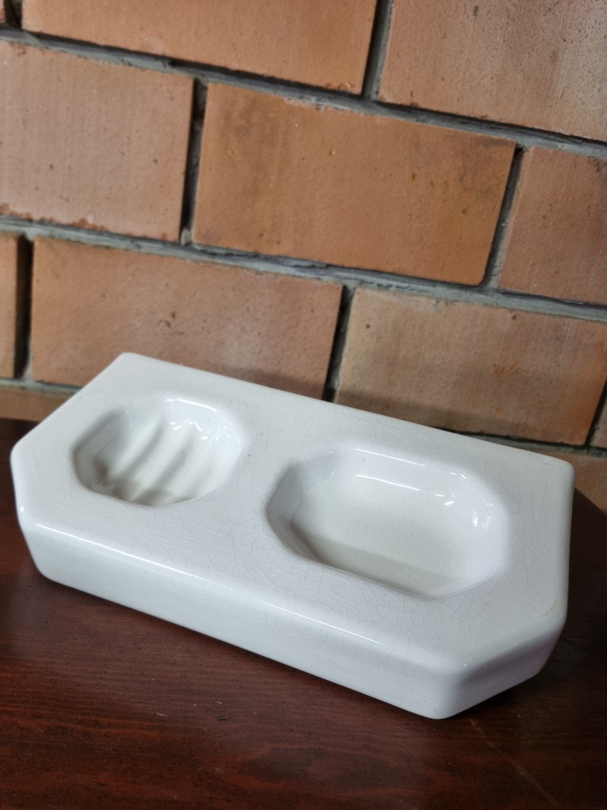 Antiek Frans Dubbel Zeepbakje Aardewerk – Art Deco jaren 30, Ophalen of Verzenden