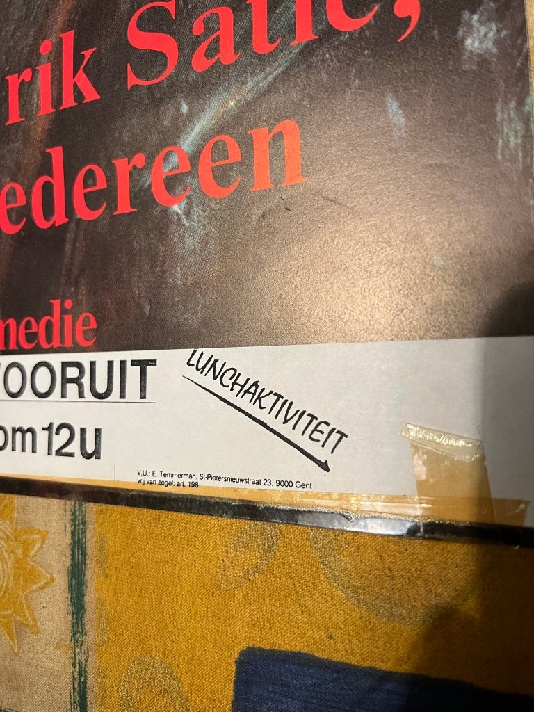 Vintage poster Ik heet Erik Santie, zoals iedereen. "De Zwar, Deurposter of groter, Ophalen of Verzenden, Reclame, Rechthoekig Staand