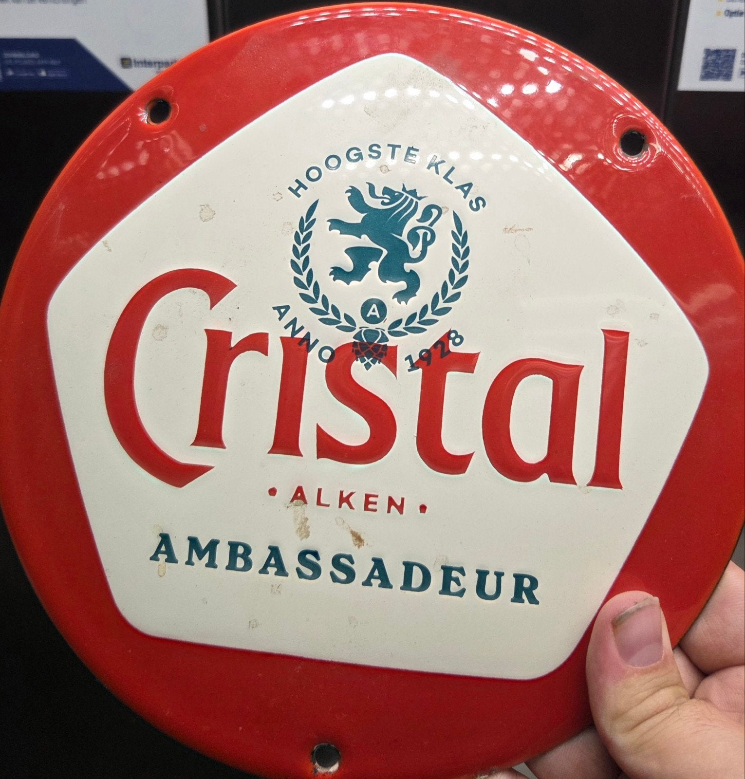 cristal alken emaille bierbord, Enlèvement ou Envoi, Neuf, Panneau, Plaque ou Plaquette publicitaire, Autres marques