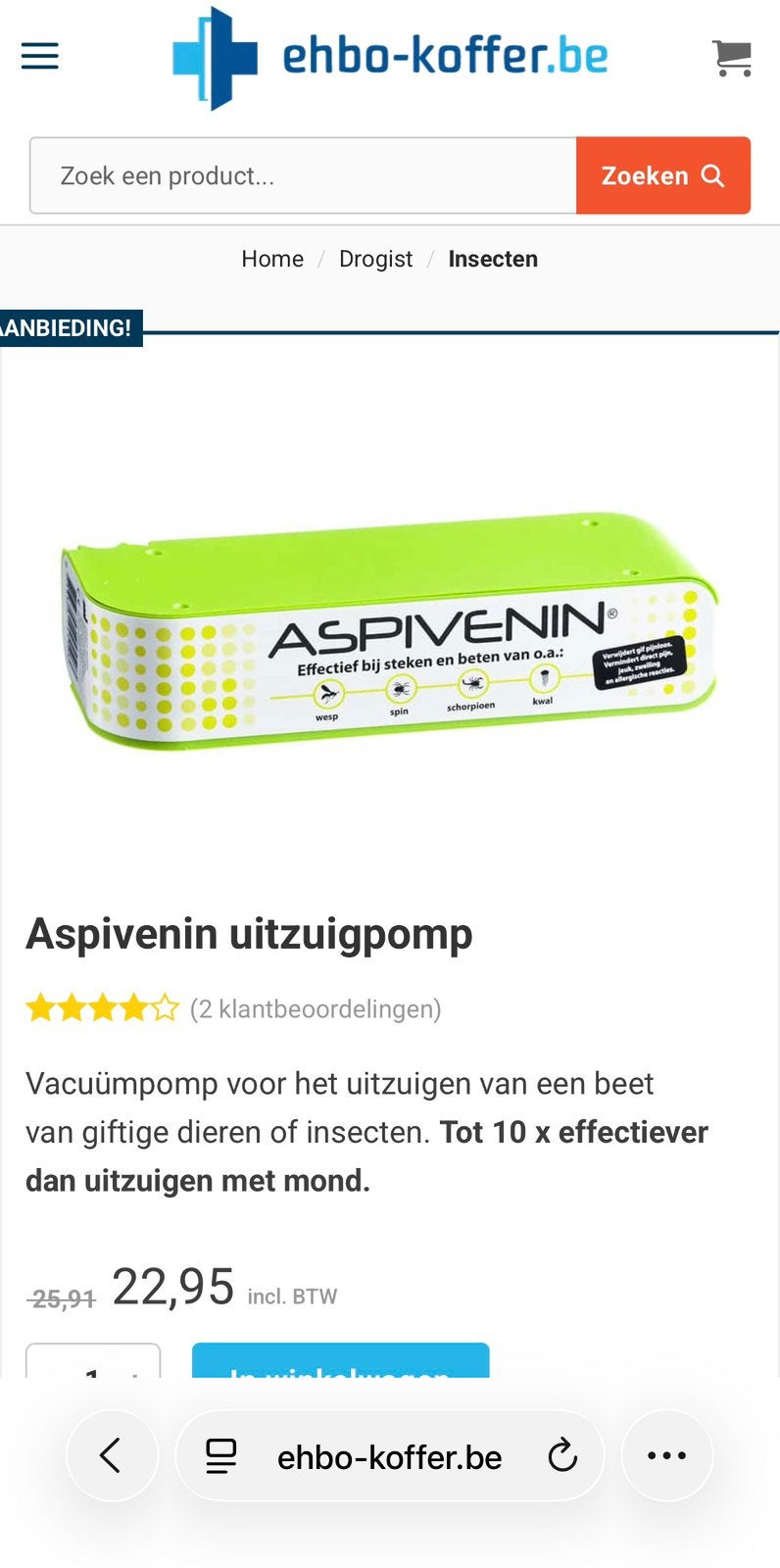 Nieuwe Aspivenin pomp voor insectenbeten, Diversen, Verpleegmiddelen, Ophalen of Verzenden, Nieuw
