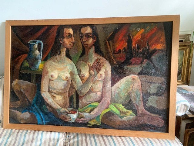 GROOT) - Filles de Lot - Willem Chabot 1907-1977, Antiquités & Art, Art | Peinture | Classique, Portrait ou Personnes, Peinture à l'huile