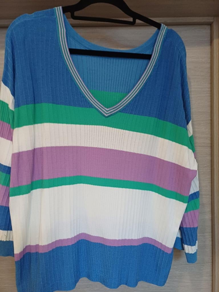 Mayerline fijn truitje gestreept Mt48( 50), Kleding | Dames, Grote Maten, Mayerline, Ophalen of Verzenden, Zo goed als nieuw, Blauw
