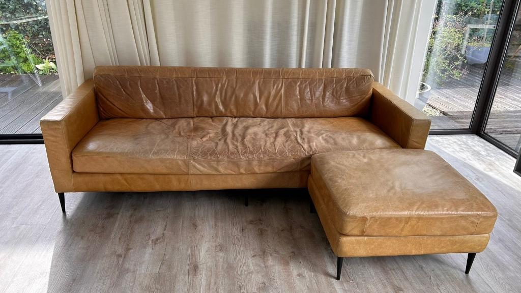 Lederen zetel - set van 3, Ophalen, Gebruikt, Leer, Rechte bank