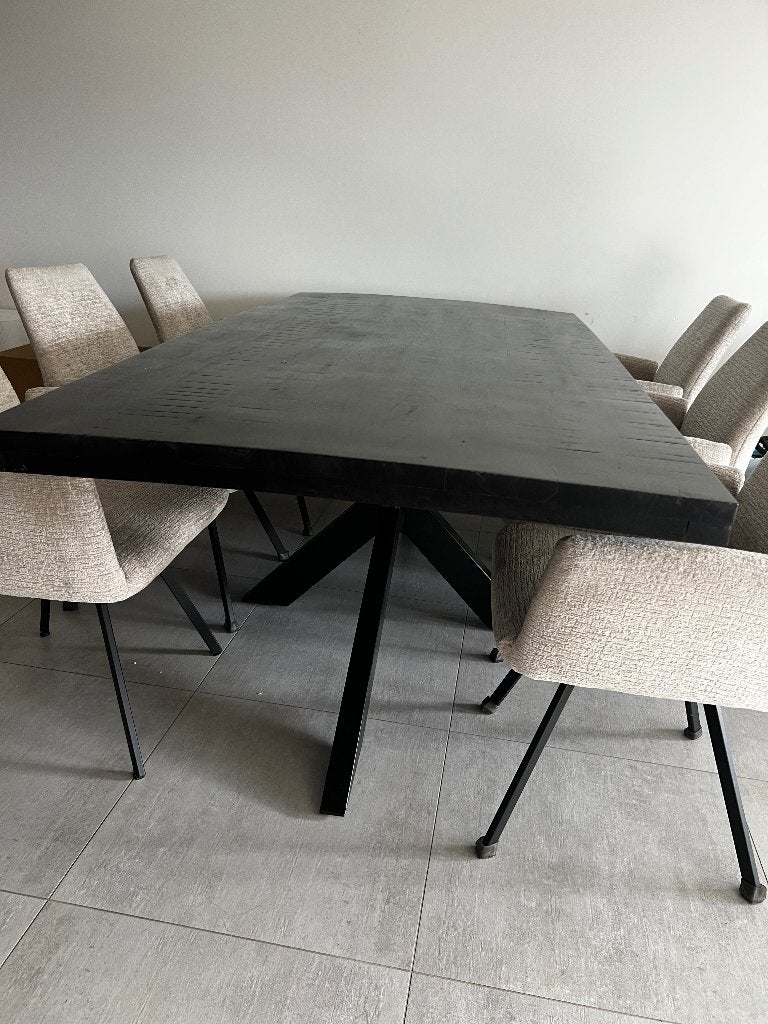 Eettafel mangohout zwart, Huis en Inrichting, Ophalen, 200 cm of meer, 50 tot 100 cm, Zo goed als nieuw