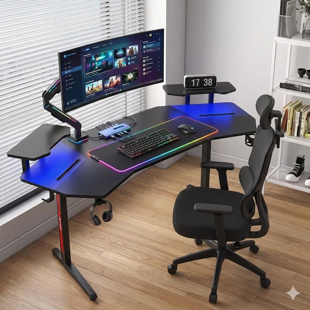 (NIEUW verpakt) RGB-gameconfiguratie + ergonomische stoel, Huis en Inrichting, Bureaus, Ophalen of Verzenden, Nieuw, Gamingbureau