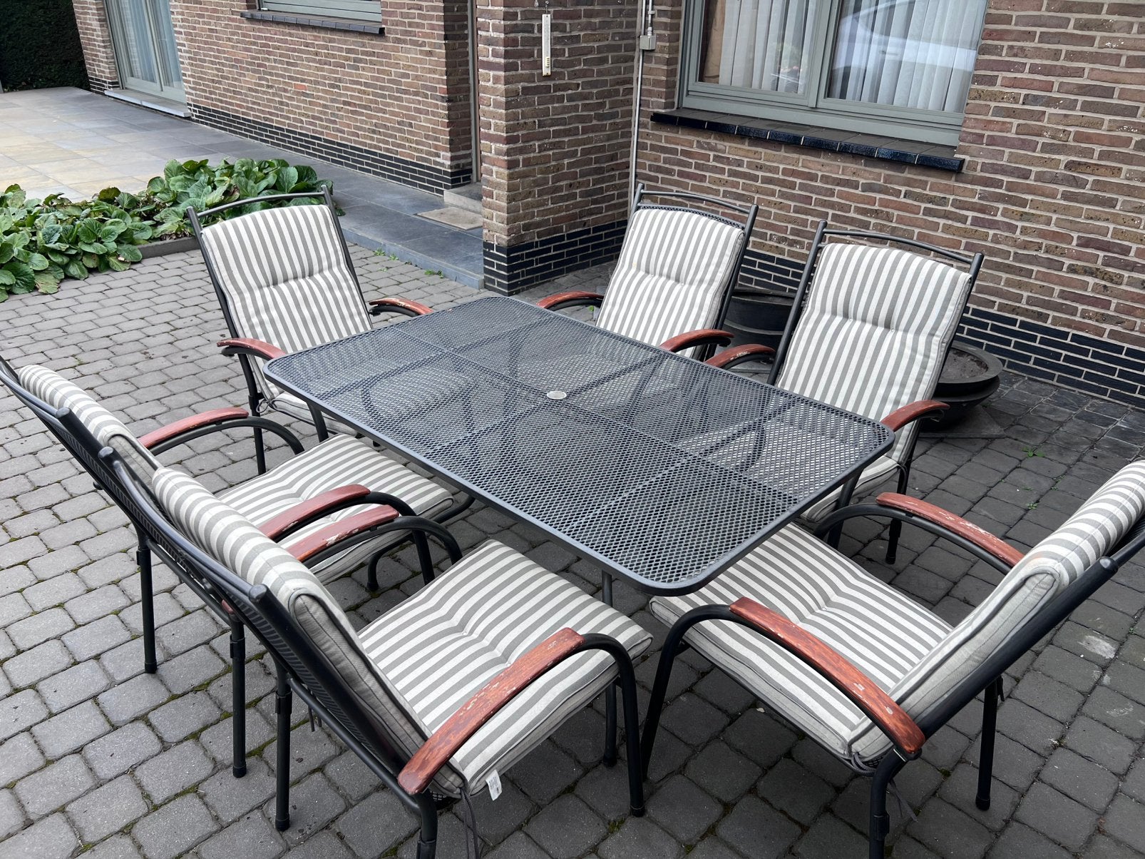 Tuintafel met 6 stoelen, Tuin en Terras, Ophalen, Gebruikt, 6 zitplaatsen, Aluminium