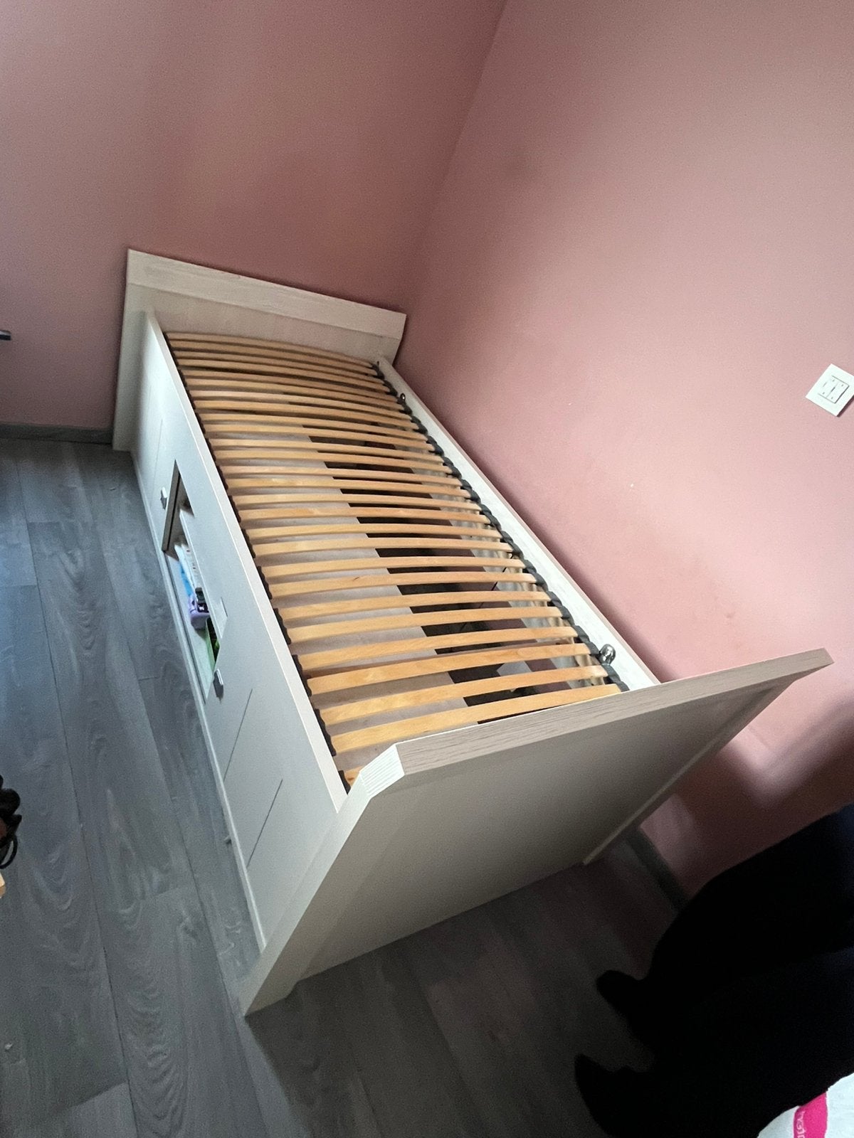 Bed + lattoflex, Huis en Inrichting, Ophalen, 90 cm, Eenpersoons, Beige