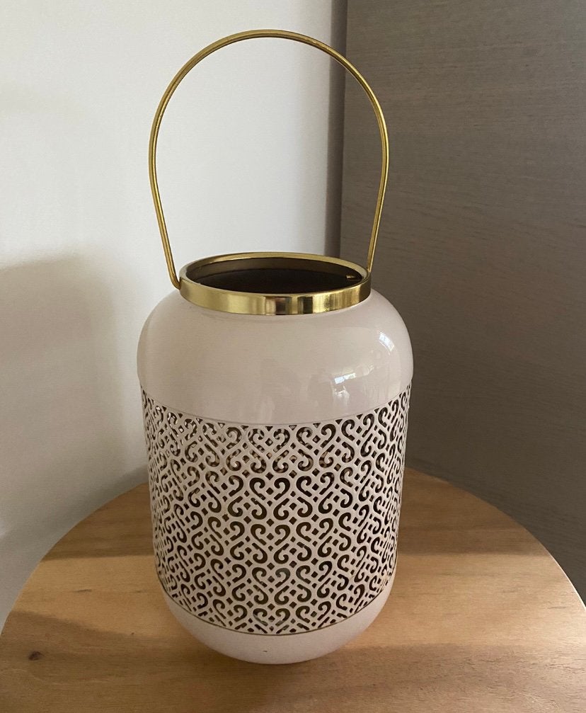 Prachtige beige lantaarn/kandelaar, Ophalen, Zo goed als nieuw, Beige, Kandelaar