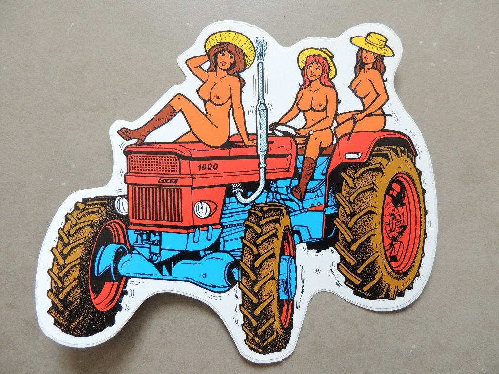 Fiat 1000 Tractor sexy nude Women pin up  sticker, Verzenden, Zo goed als nieuw, Auto of Motor