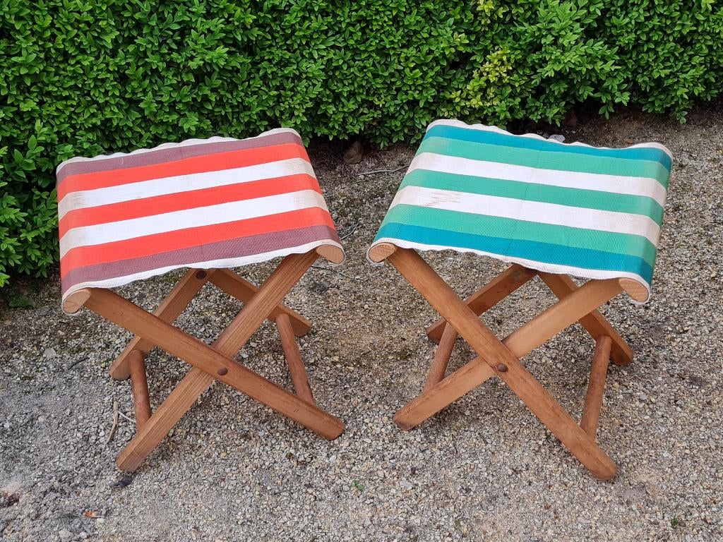 2 Vintage plooistoelen met gestreepte stof, Ophalen of Verzenden