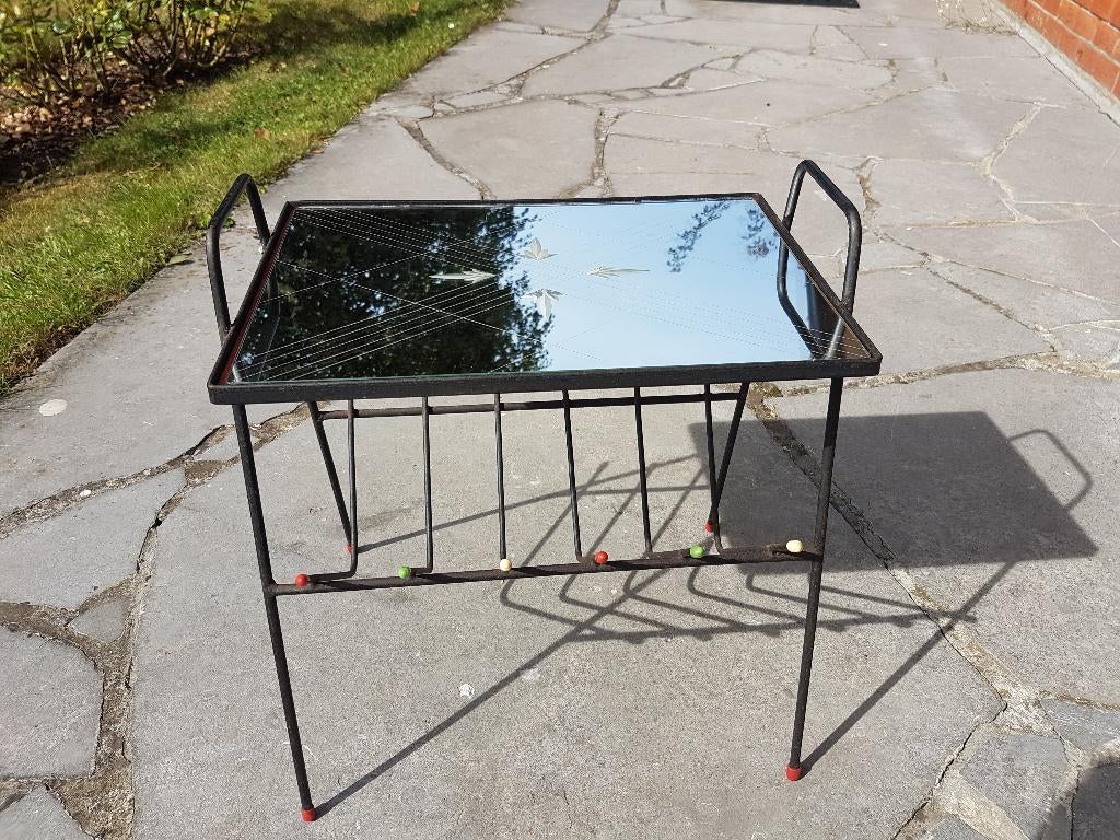 Porte‑journaux vintage avec miroir gravé (années 50), Enlèvement, Utilisé