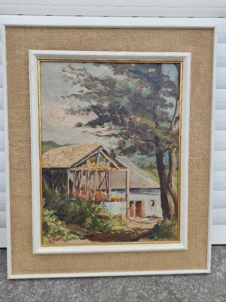 huile sur panneau maison signe p closset, Antiquités & Art, Art | Peinture | Classique, Enlèvement ou Envoi, Panneau