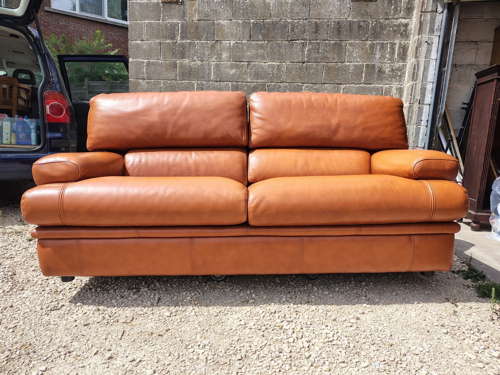 Cognac leren bank, Huis en Inrichting, Zetels | Zetels, Ophalen, Leer