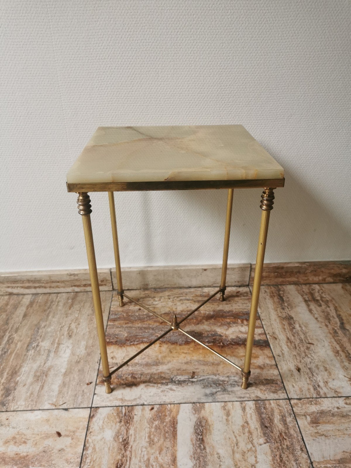 Vintage bijzettafel / plantentafel messing onyx, Enlèvement
