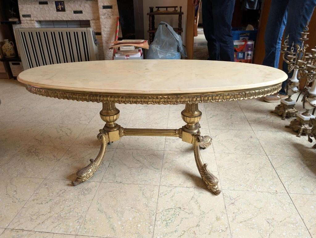 Table basse vintage marbre onyx & piètement en bronze, Enlèvement