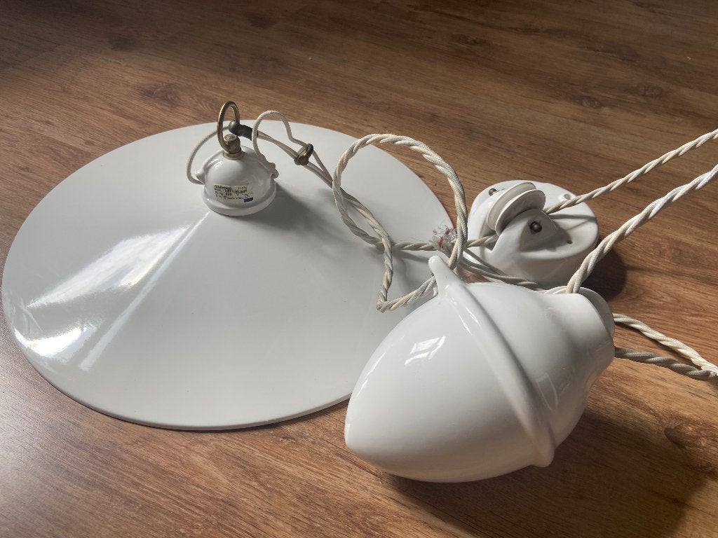 Vintage geëmailleerde hanglamp, Ophalen, Zo goed als nieuw, Overige materialen