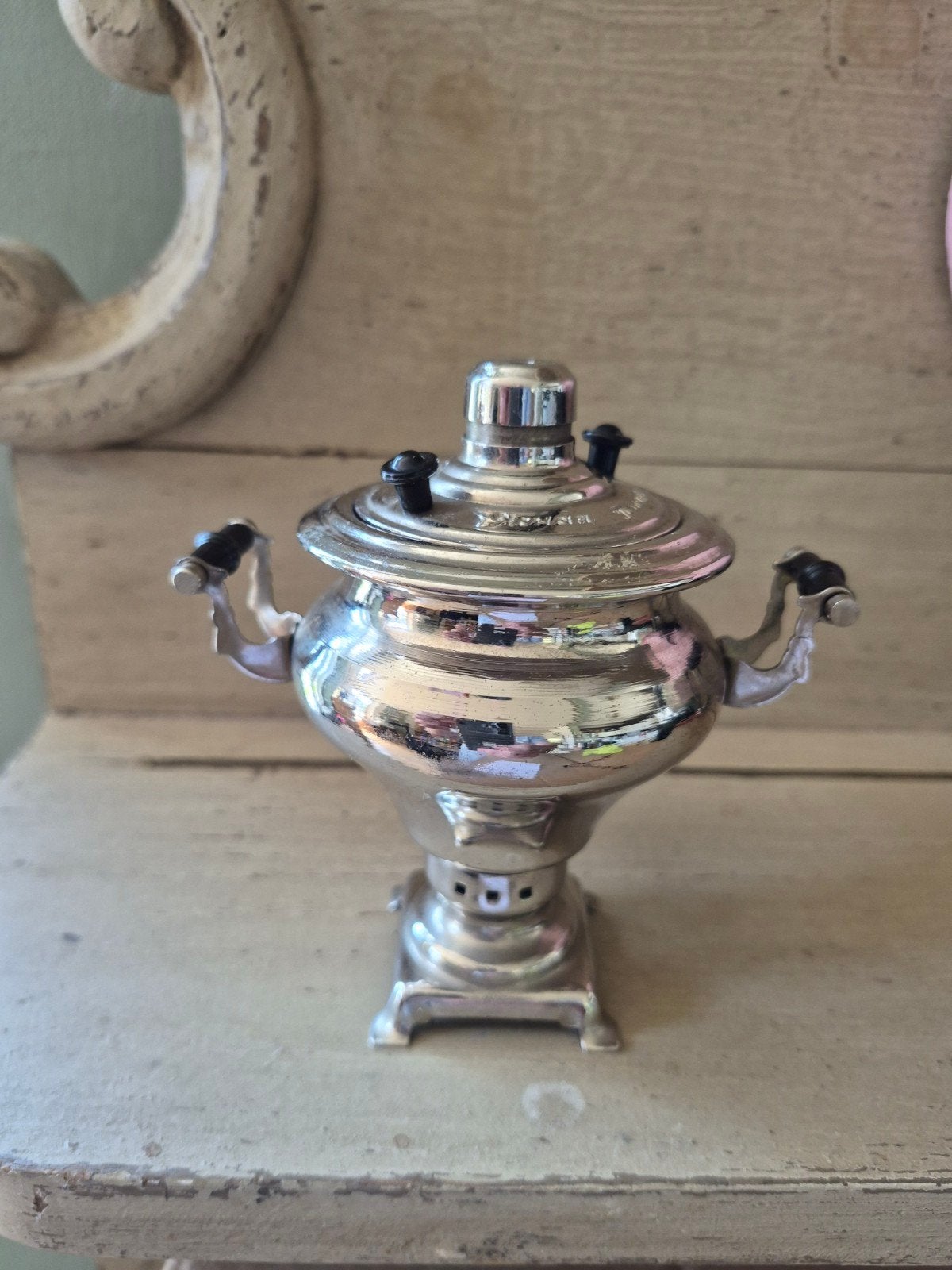 Ancien mini samovar soviétique en métal argenté, Ophalen of Verzenden, Zilver