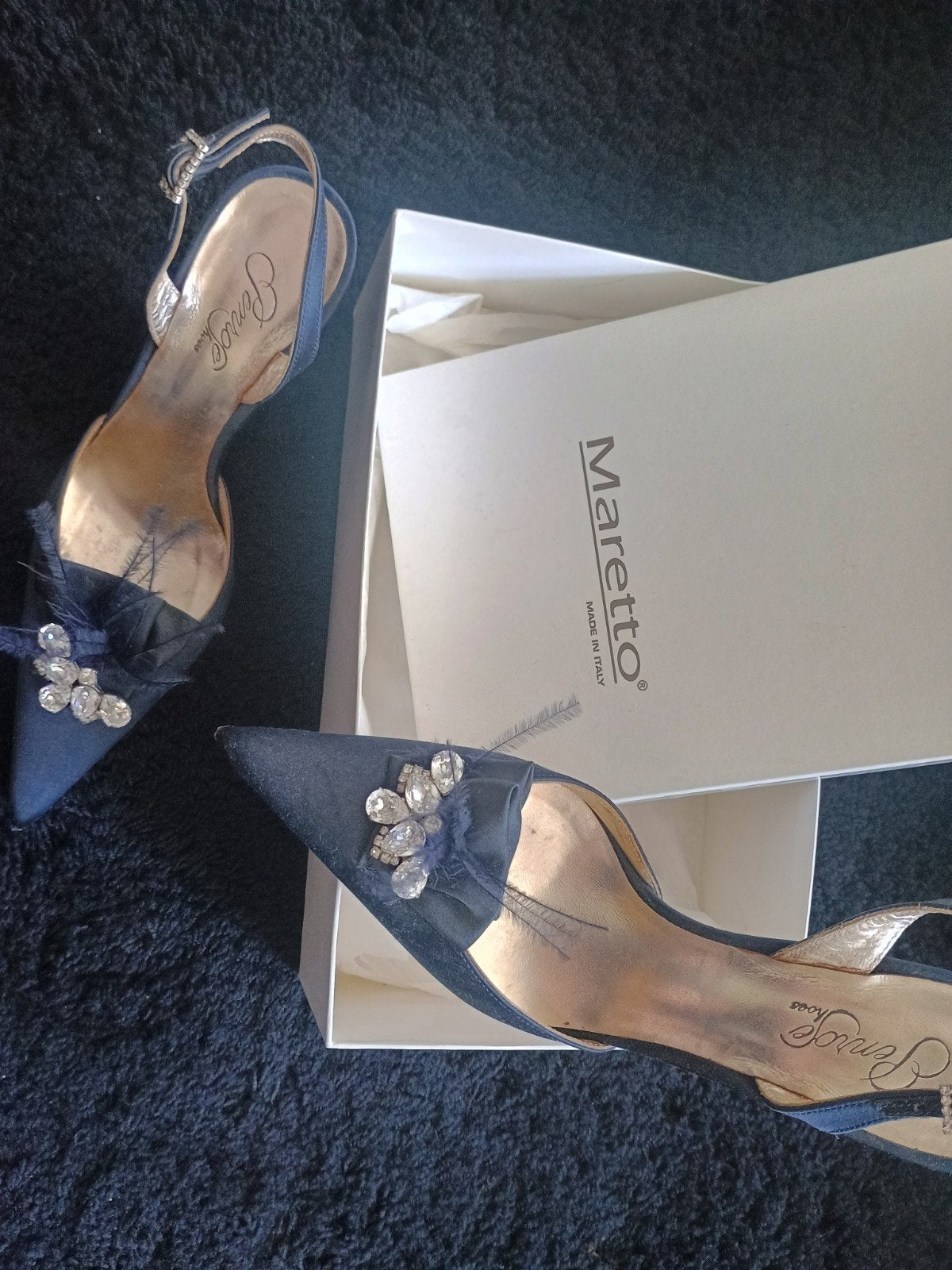 MARETTO slingback donkerblauw satijn 37, Verzenden
