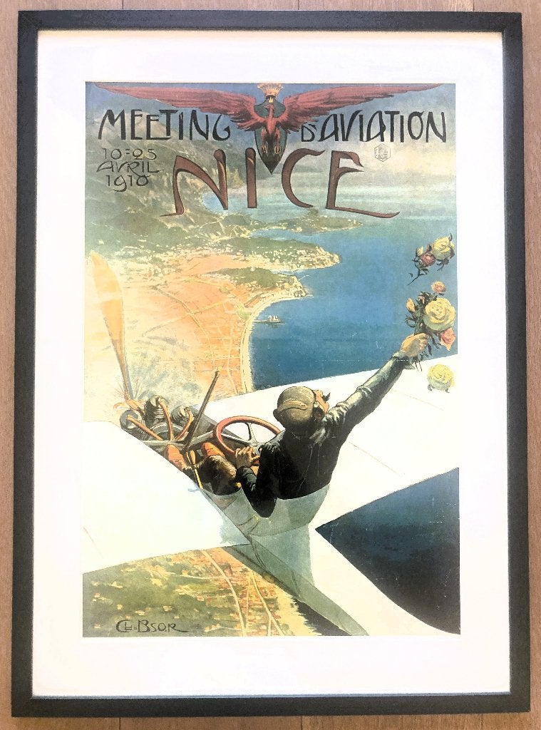 Affiche Meeting Aviation Nice 1910 joliment encadrée, Neuf, 50 à 75 cm, 50 à 75 cm, Enlèvement