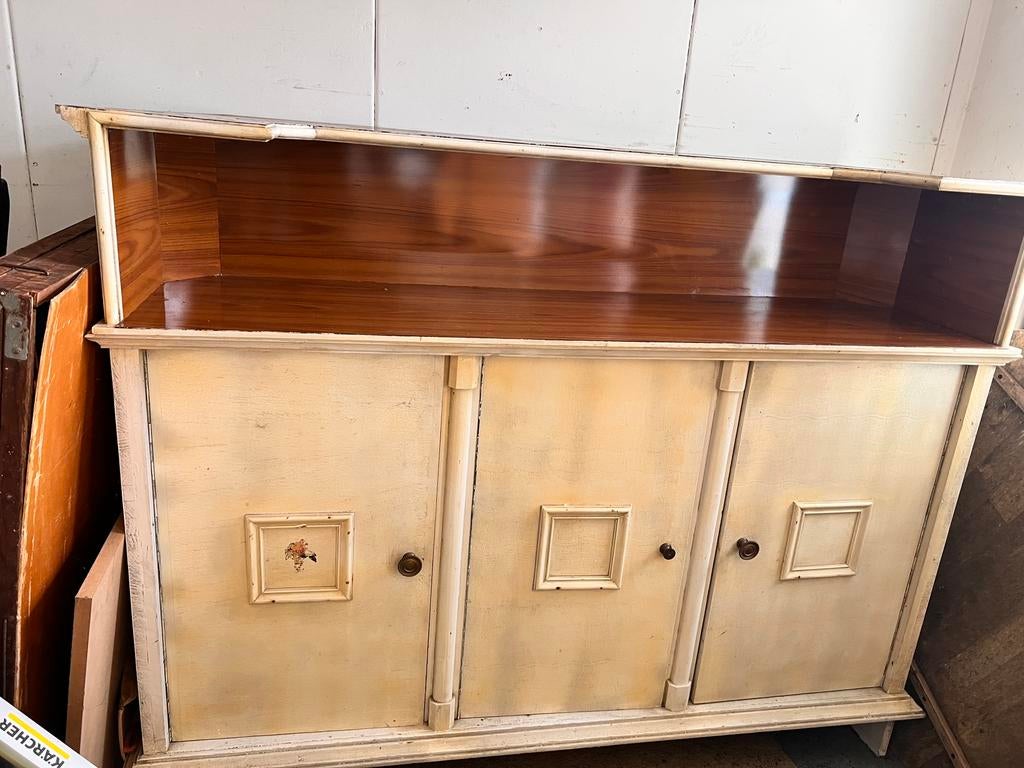 Vintage dressoir / buffetkast – crème & houtlook – retro, Enlèvement, Utilisé