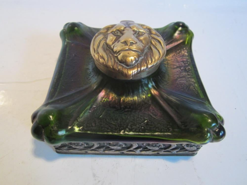 Art nouveau inktpot Kralik, geïriseerd glas, Bohemen,ca 1905, Antiek en Kunst, Verzenden