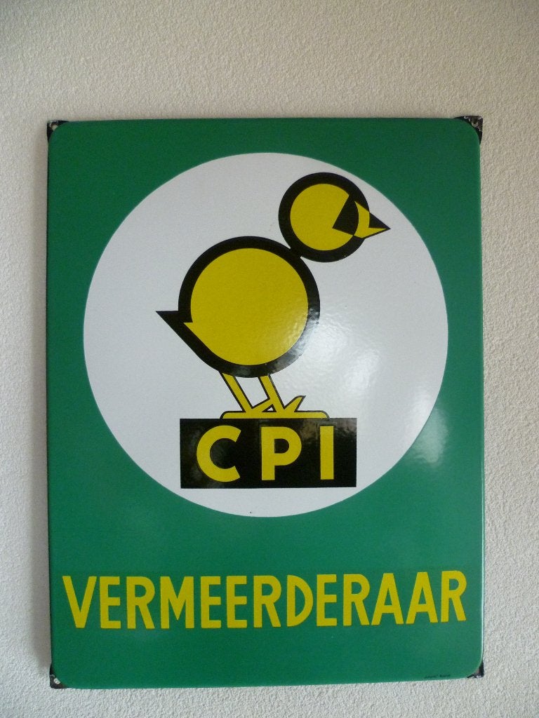 EMAILLE RECLAMEBORD"CPI VERMEERDERAAR"UIT JAREN 60, Verzamelen, Ophalen of Verzenden, Zo goed als nieuw, Reclamebord