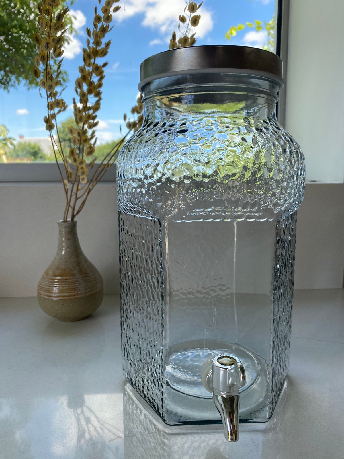 Grote glazen limonadedispenser / watercooler, Huis en Inrichting, Ophalen, Zo goed als nieuw, Glas