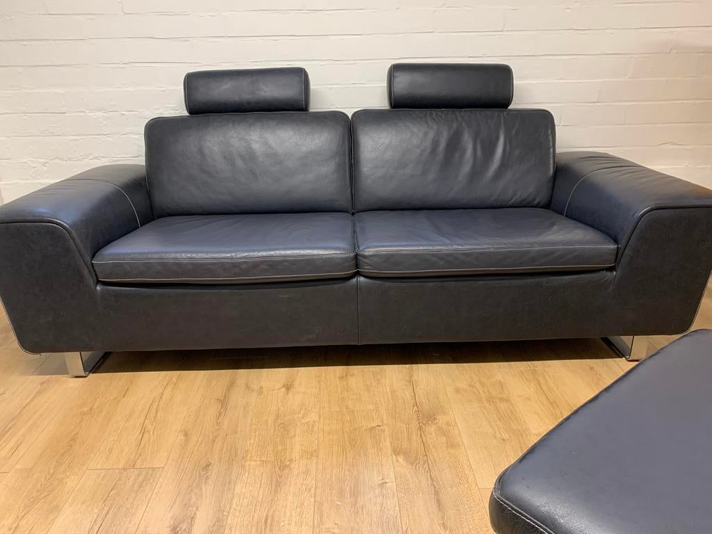 Lederen zetel + voetenbank en losse kopsteun in goede staat, Ophalen, Gebruikt, 75 tot 100 cm, Modern