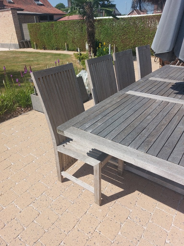 Kwalitatieve teak tuintafel + 8  stoelen + 8 kussens, Tuin en Terras, Ophalen, Gebruikt, Teakhout, 8 zitplaatsen
