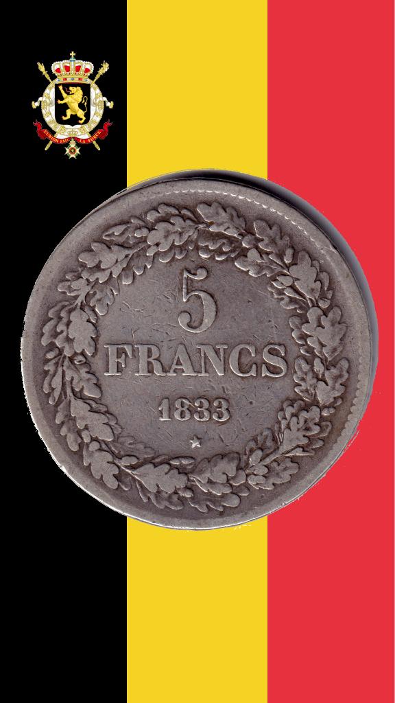 5 frank 1833 positie B - Leopold I, Verzenden, Zilver, Losse munt, Zilver